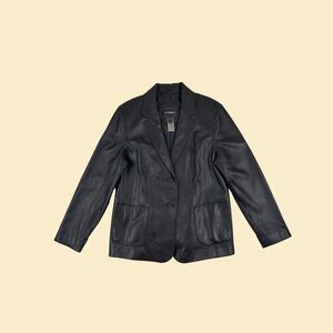 Y2K black leather jacket, size L Outbrook lambskin womens blazer style coat